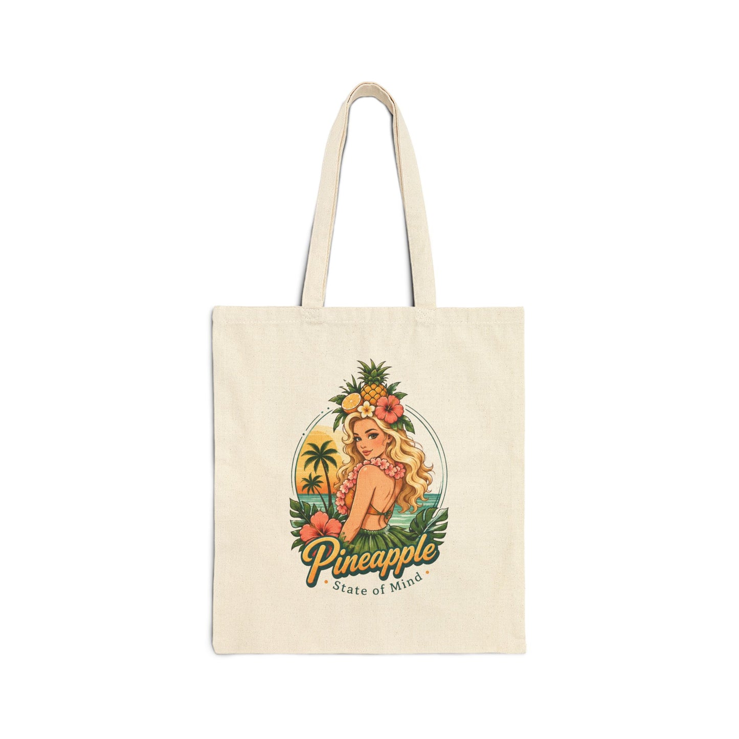 Pineapple Stat of MindvTote Bag — Vintage Pineapple Hula Girl Canvas Tote Bag