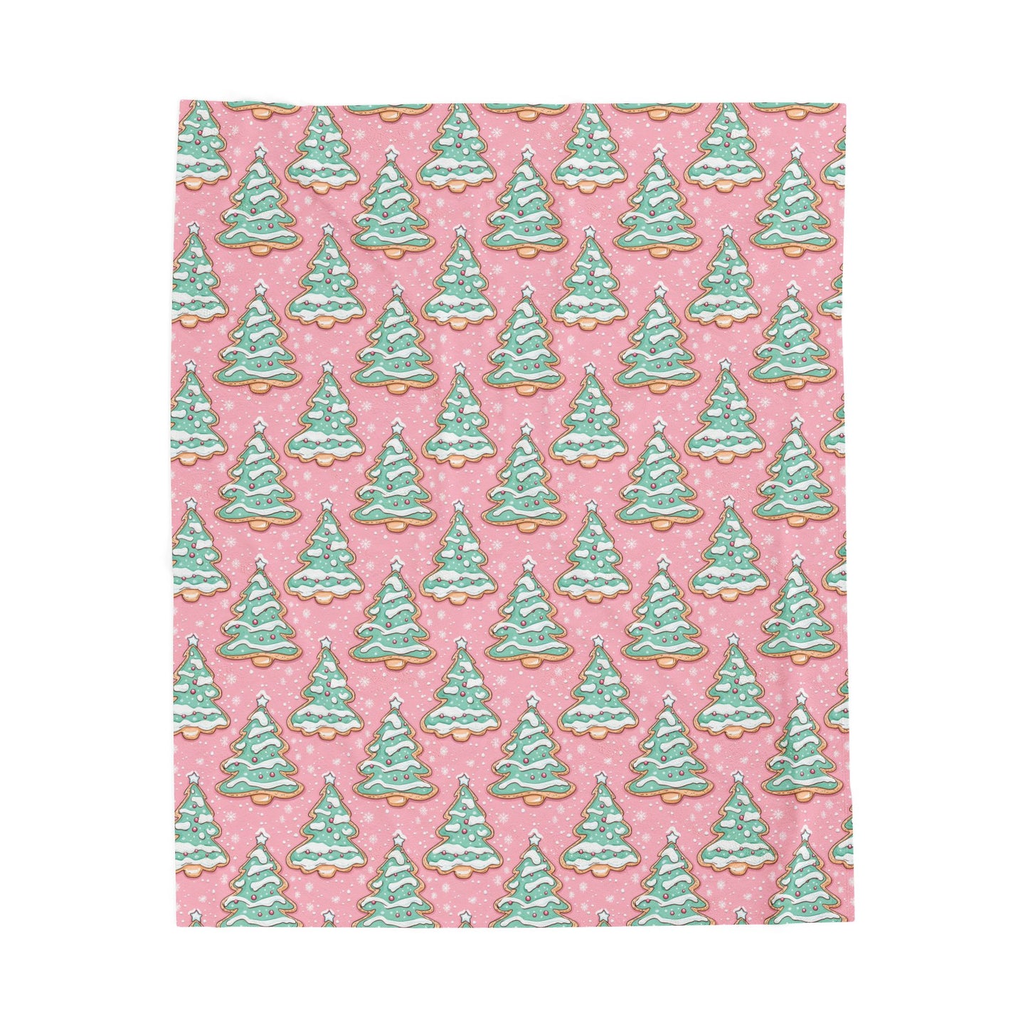 Christmas Tree Cookie Velveteen Blanket — Pink Holiday Plush Throw Decor