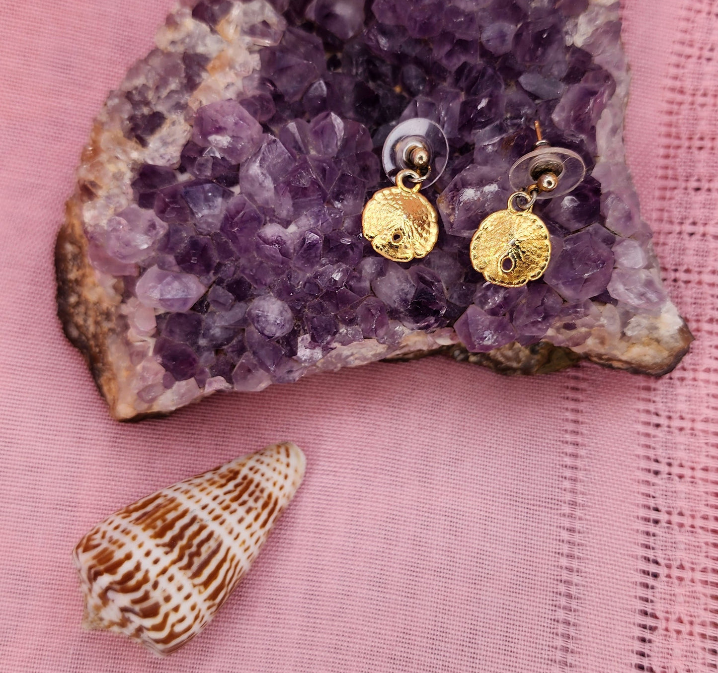 Vintage Mini Gold Dipped Sand Dollar Shell Earrings