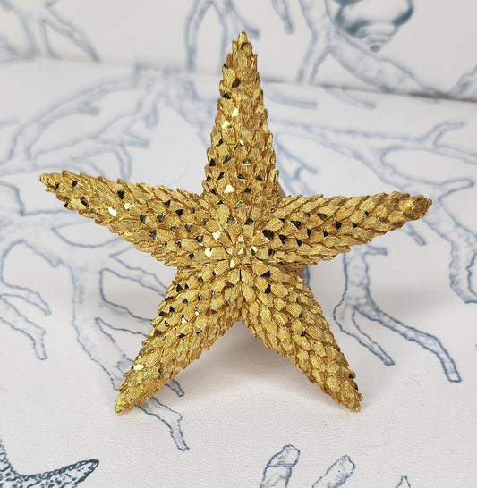 Vintage Extra Large Gold Brushed Metal Starfish Brooch Pin