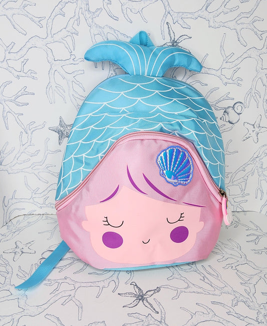 Kids Girls Beach Day Mermaid Backpack Blue, Teal, Pink