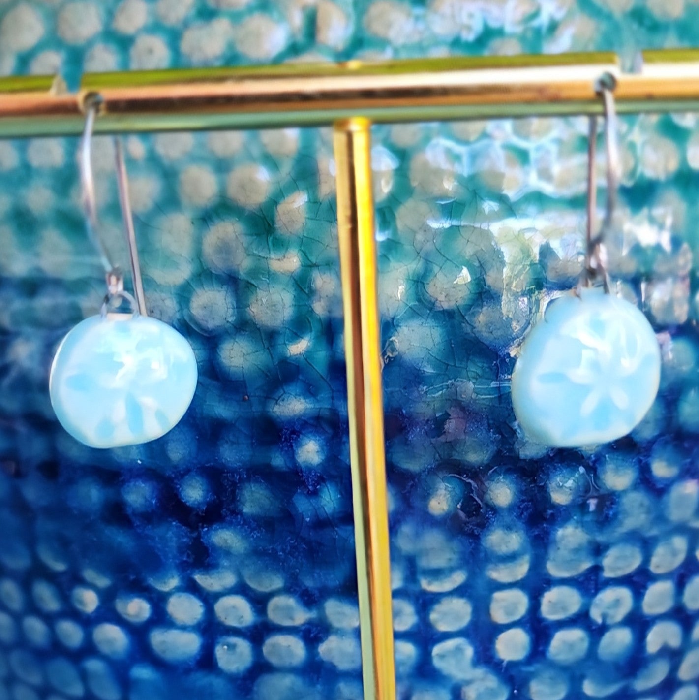 Mini Aqua Sand Dollar Ceramic Earrings
