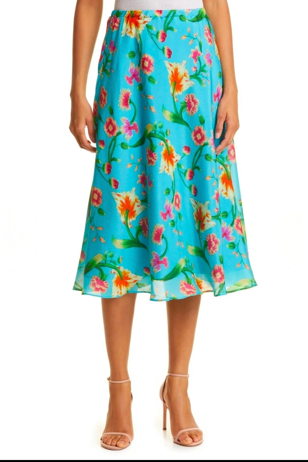 Natori Chikayo-Obi floral silk skirt in aqua size small