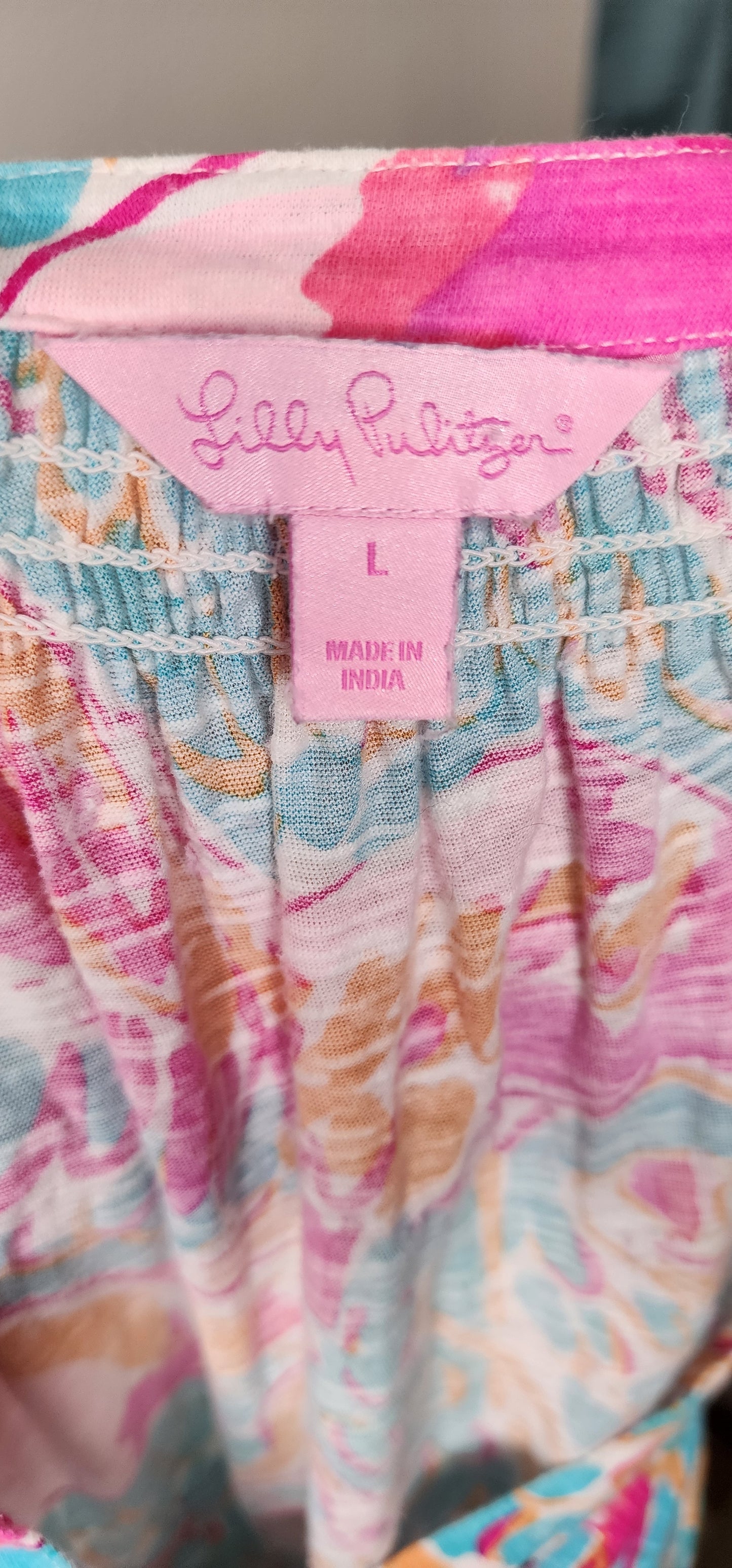 Lilly Pulitzer Essie Sleeveless top "peel and eat" pink and blue flamingo 100% cotton in size large