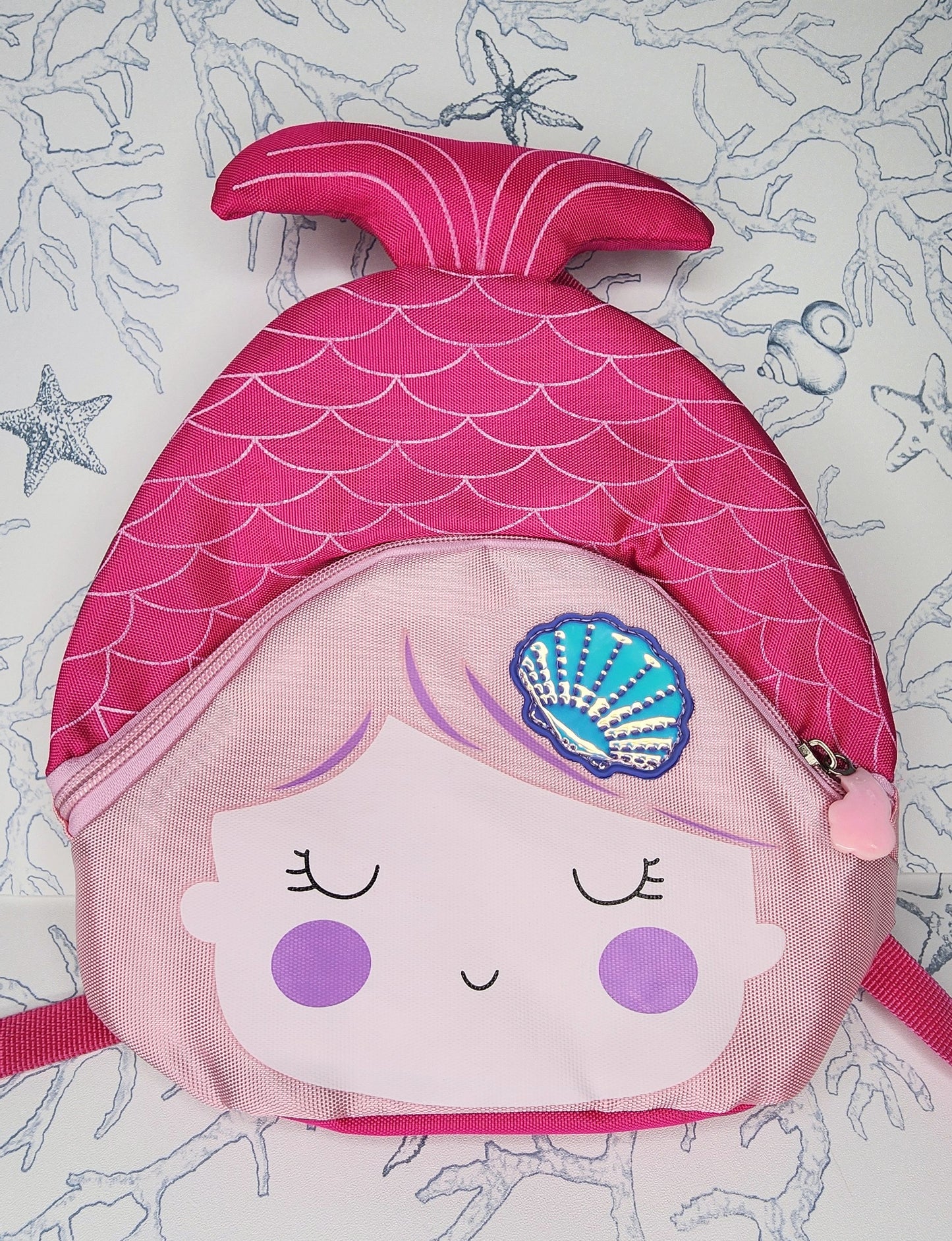 Kids Girls Beach Day Mermaid Backpack Blue, Teal, Pink