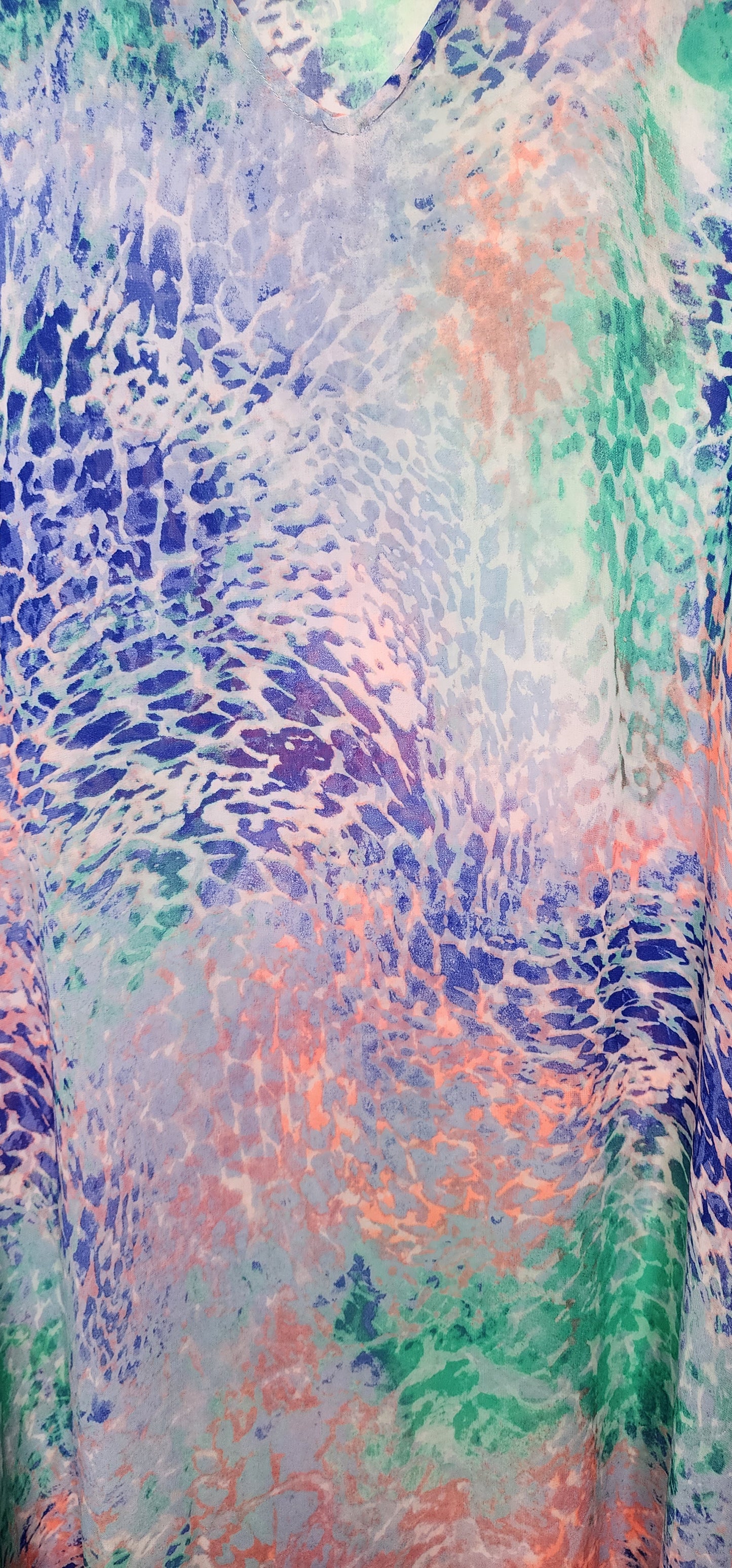 Catalina chiffon blue and pink watercolor maxi caftan swim cover-up dress in size Large 12-14