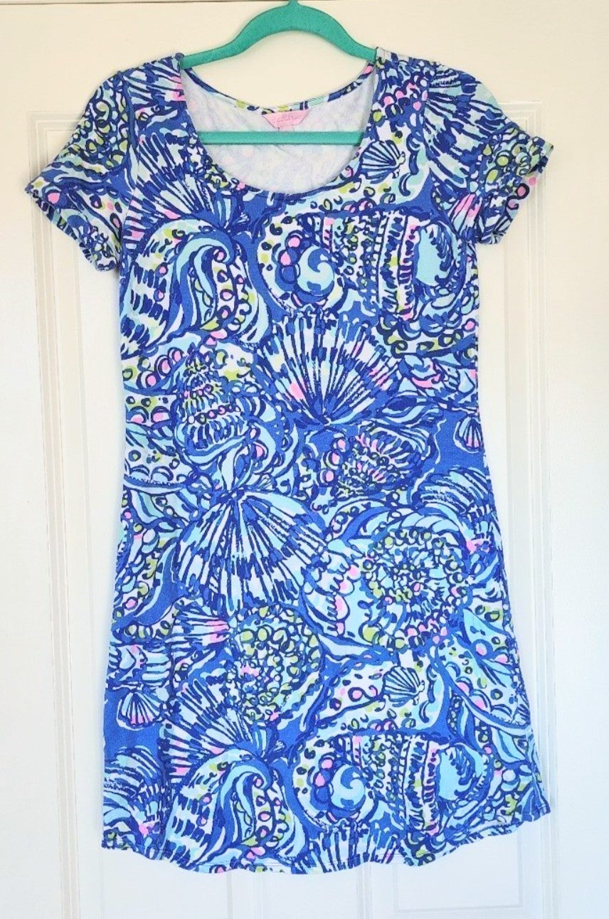 Lilly Pulitzer UPF 50+ Tammy T-shirt dress in the Brilliant Blue Ceviche. Size XS