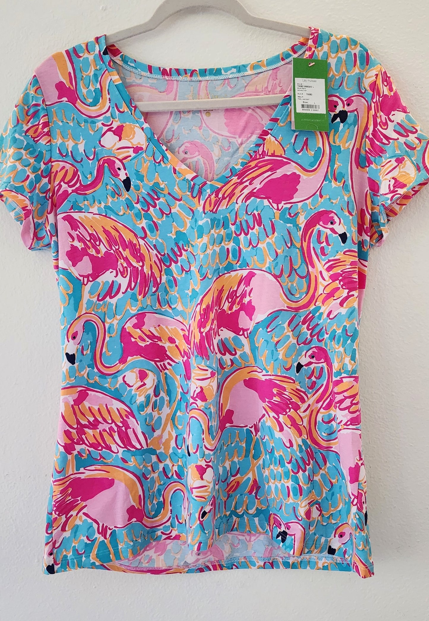Lilly Pulitzer Michele Top in the "Peel n Eat" flamingo print.