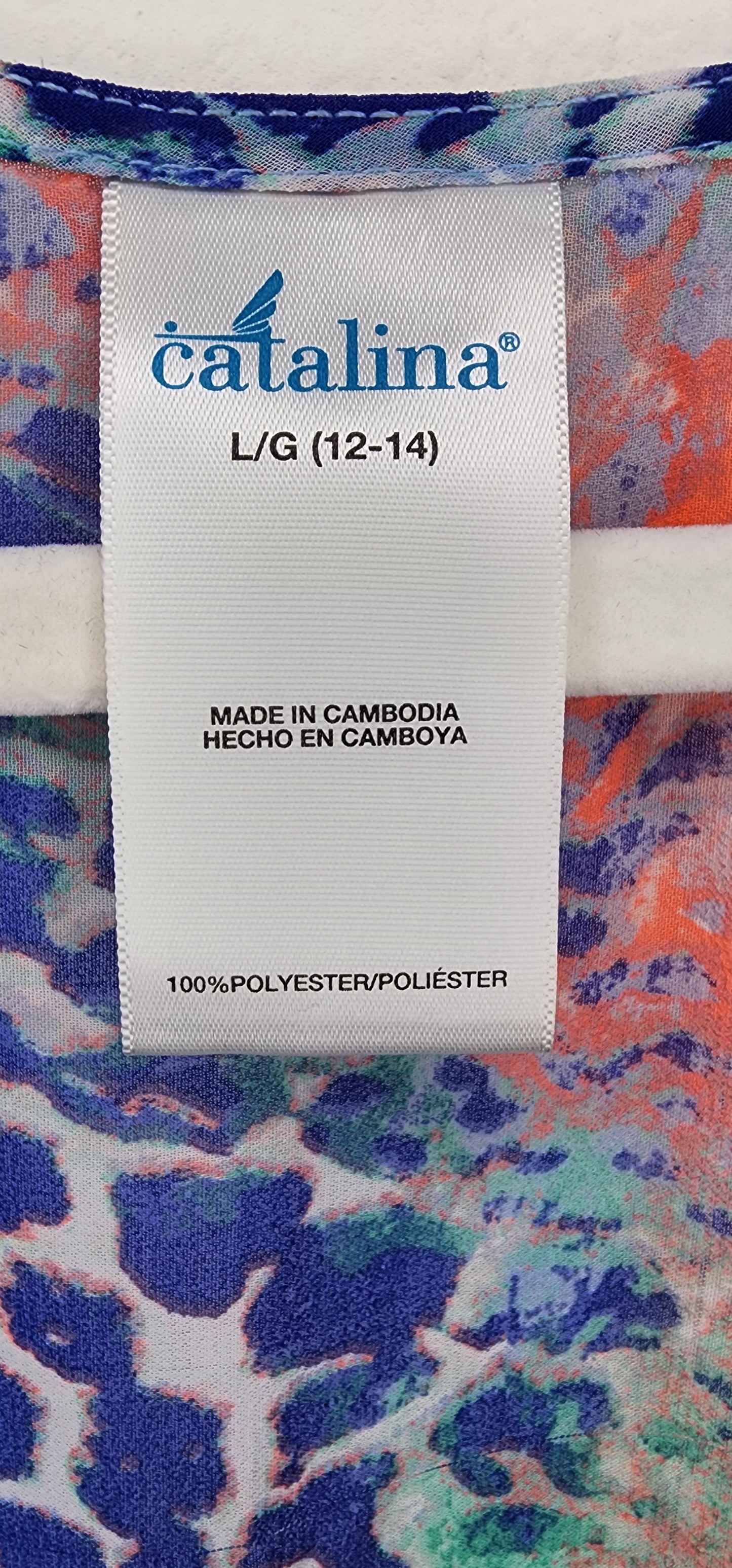 Catalina chiffon blue and pink watercolor maxi caftan swim cover-up dress in size Large 12-14