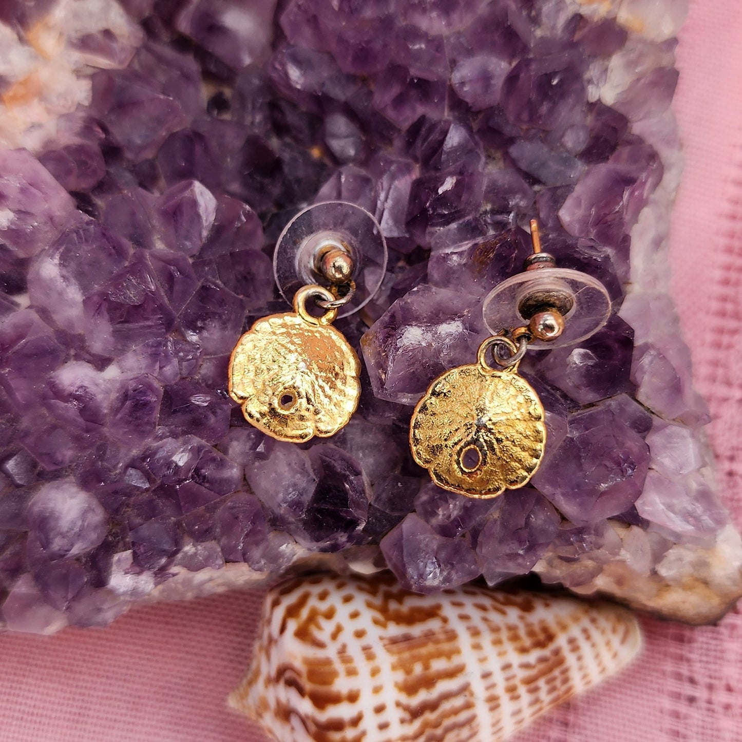 Vintage Mini Gold Dipped Sand Dollar Shell Earrings