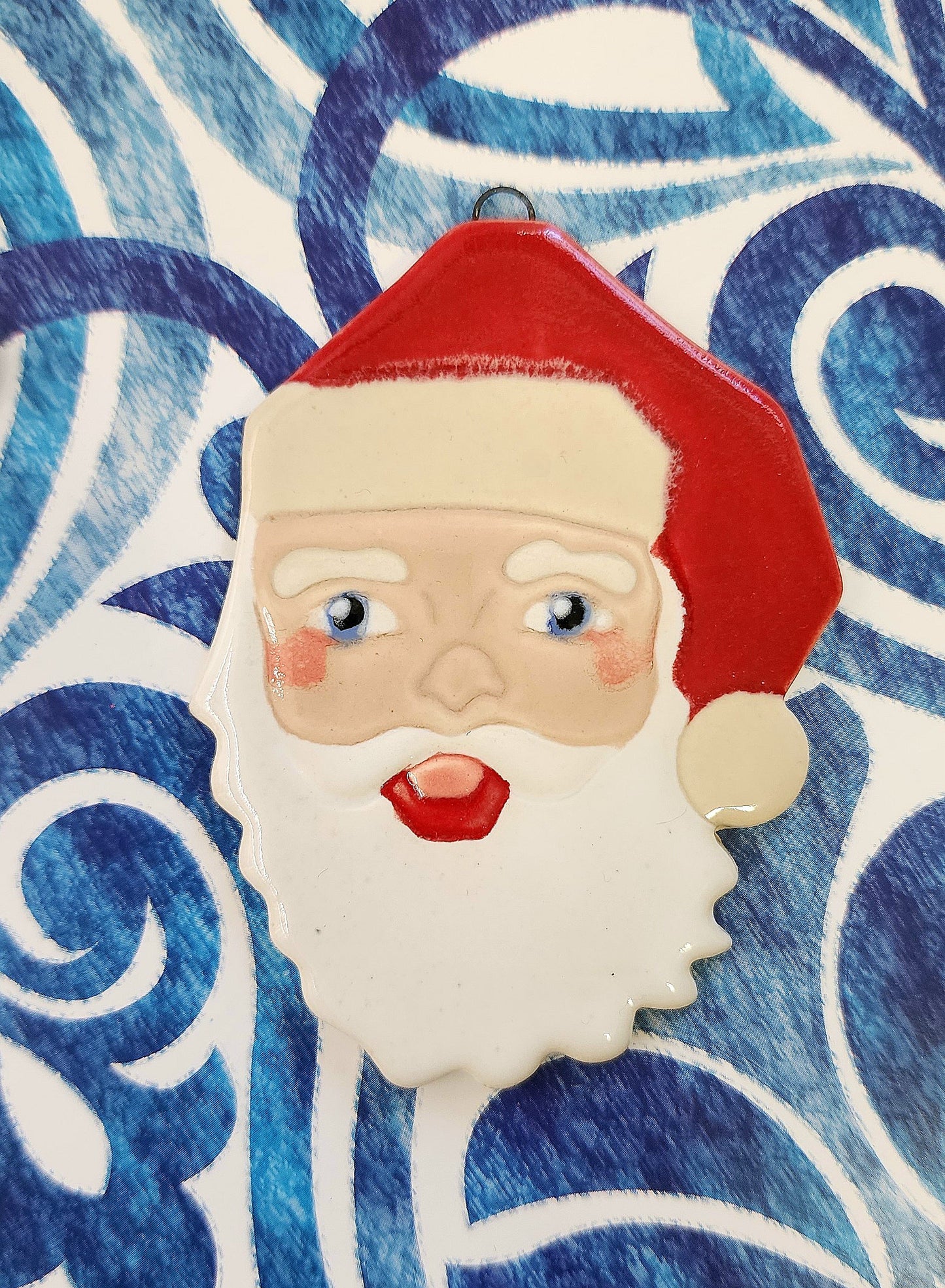 Ceramic Vintage Style Santa Holiday Christmas Hanging Ornament