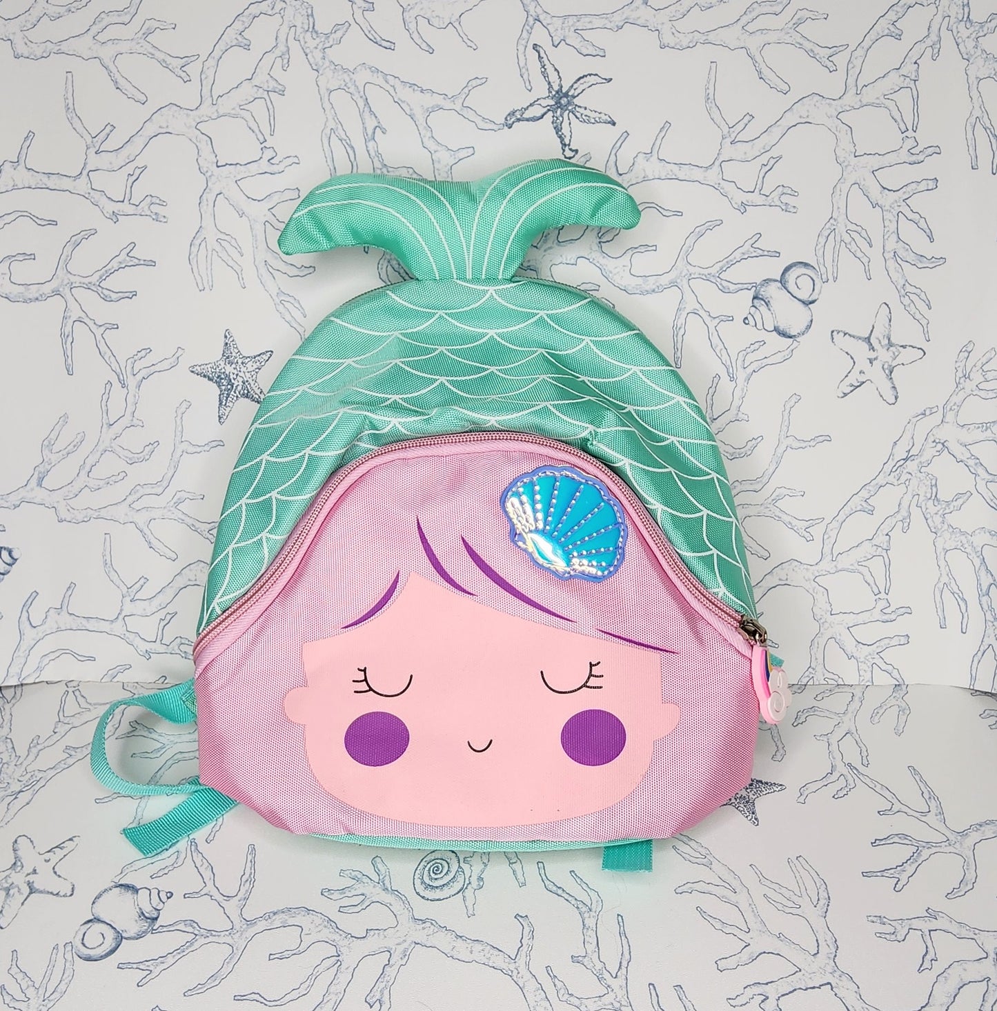 Kids Girls Beach Day Mermaid Backpack Blue, Teal, Pink