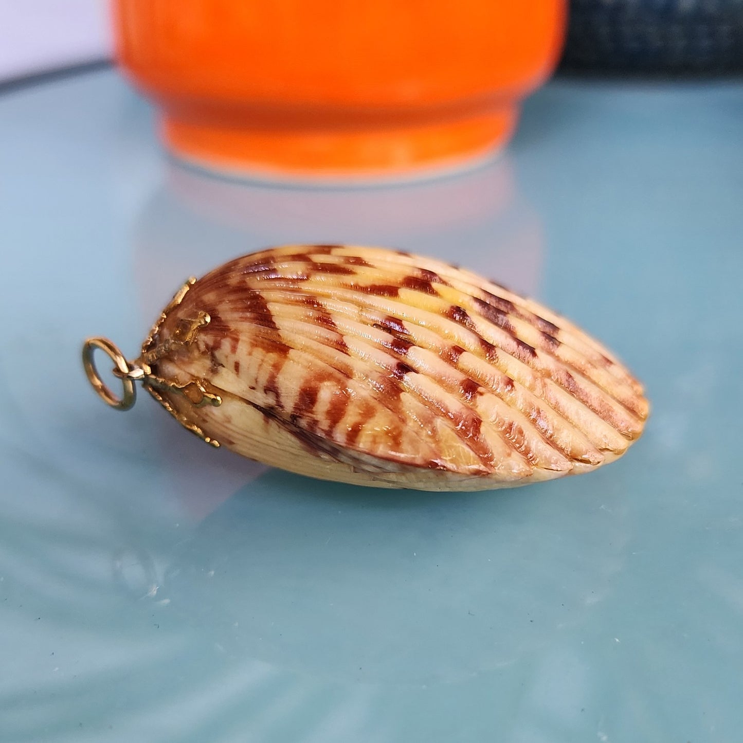 Vintage Boho Double Sided Scalloped Seashell Pendant