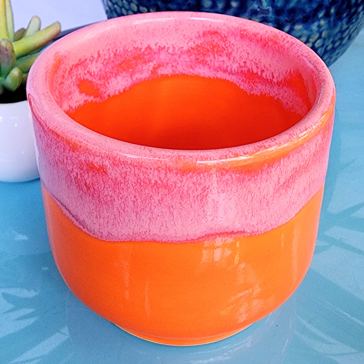 Vibrant Orange and Pink Ceramic Planter Bowl