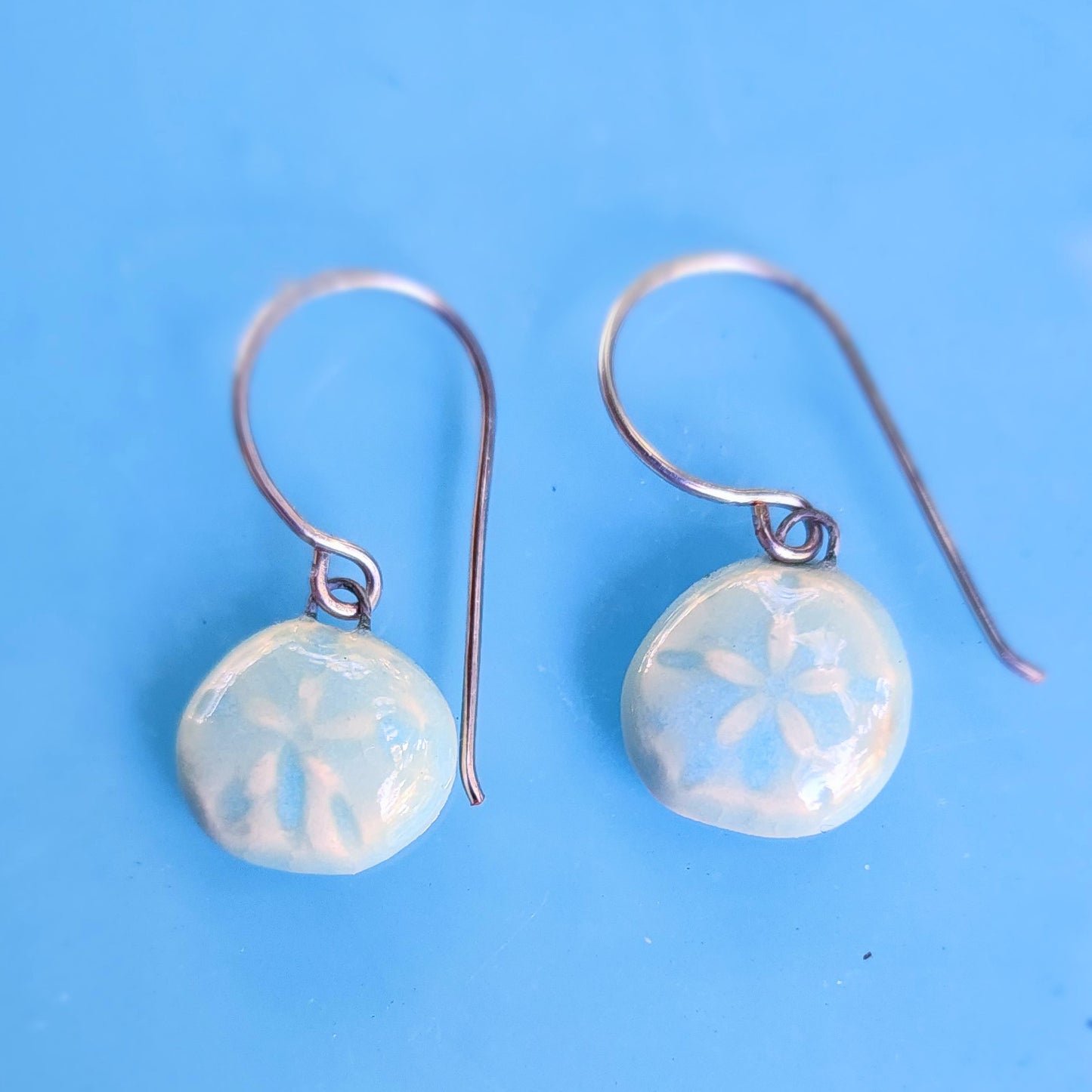 Mini Aqua Sand Dollar Ceramic Earrings
