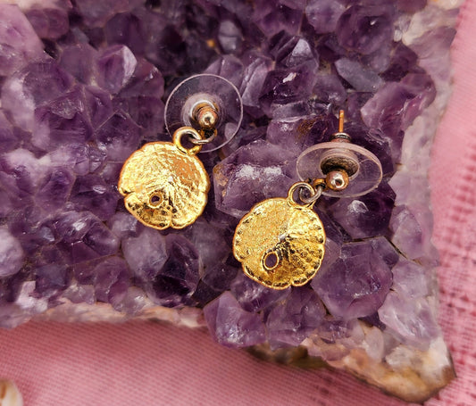 Vintage Mini Gold Dipped Sand Dollar Shell Earrings