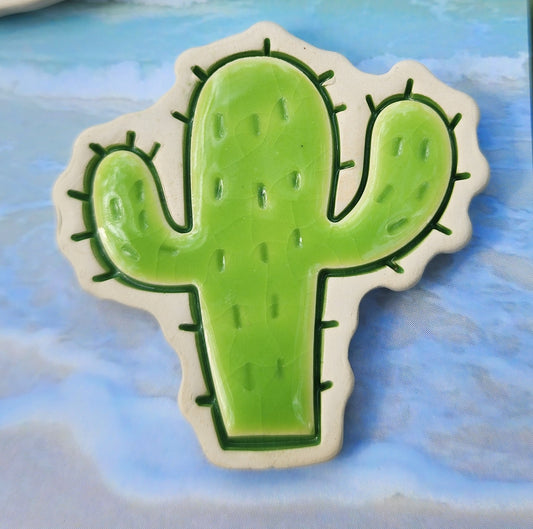 Ceramic Refrigerator Magnets, Cactus & Green Leaf Plant Lover Magnet Set