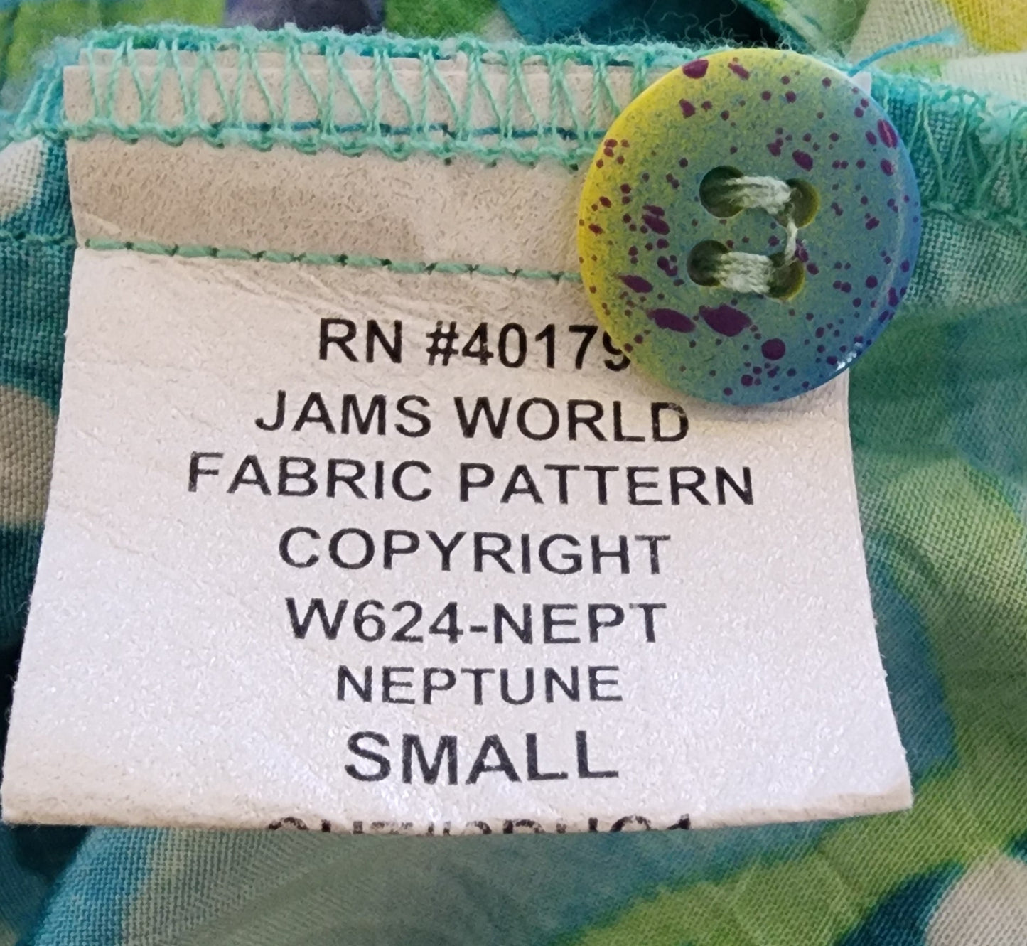 Jams World Women's Rayon Hawaiian Shirt Neptune Blue Fish Print Size Small