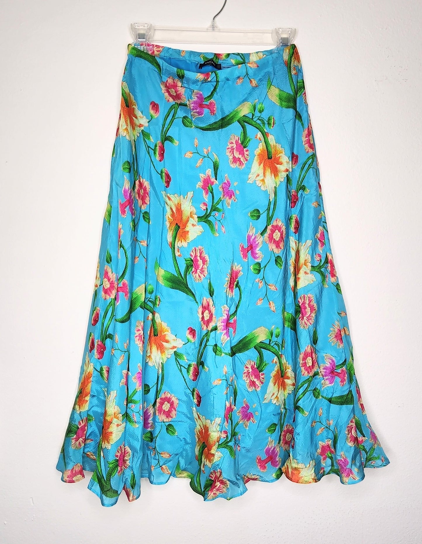 Natori Chikayo-Obi floral silk skirt in aqua size small