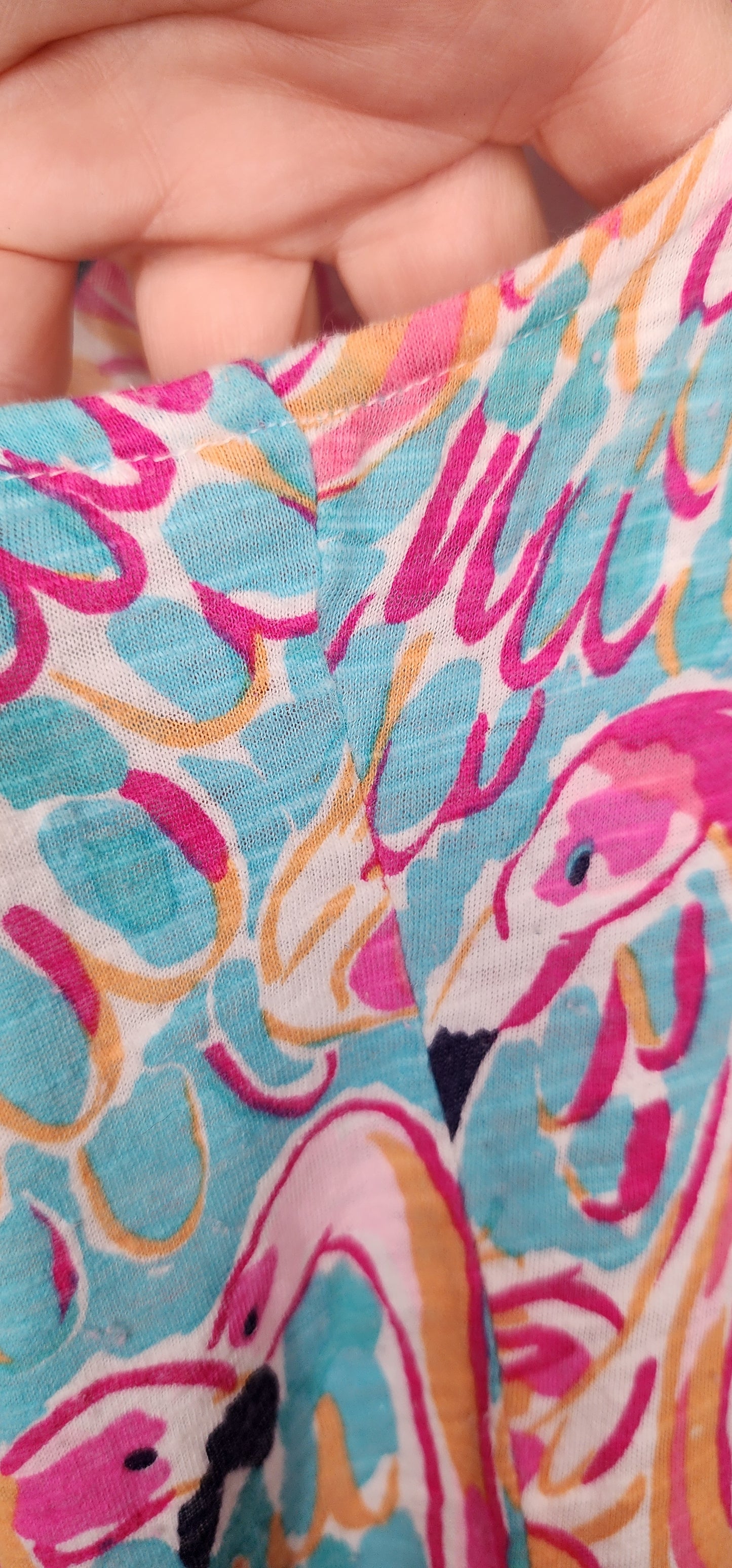 Lilly Pulitzer Essie Sleeveless top "peel and eat" pink and blue flamingo 100% cotton in size large