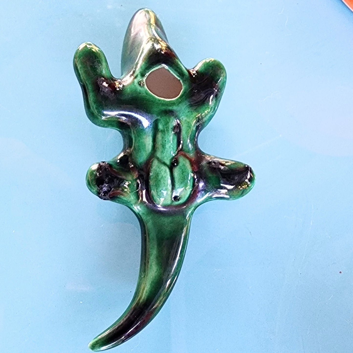 Vintage Green Majolica Male Alligator Totem Fertility Figurine
