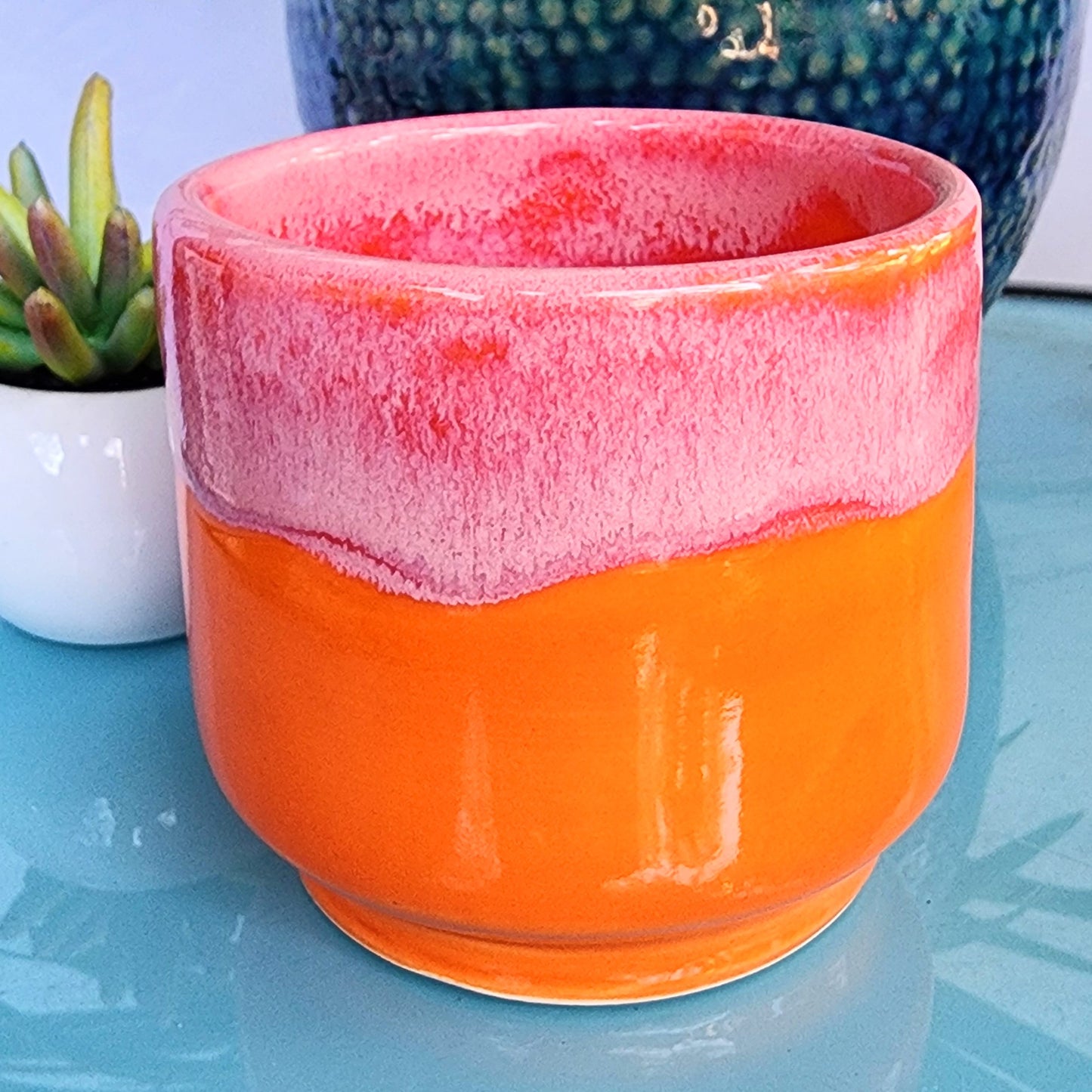 Vibrant Orange and Pink Ceramic Planter Bowl