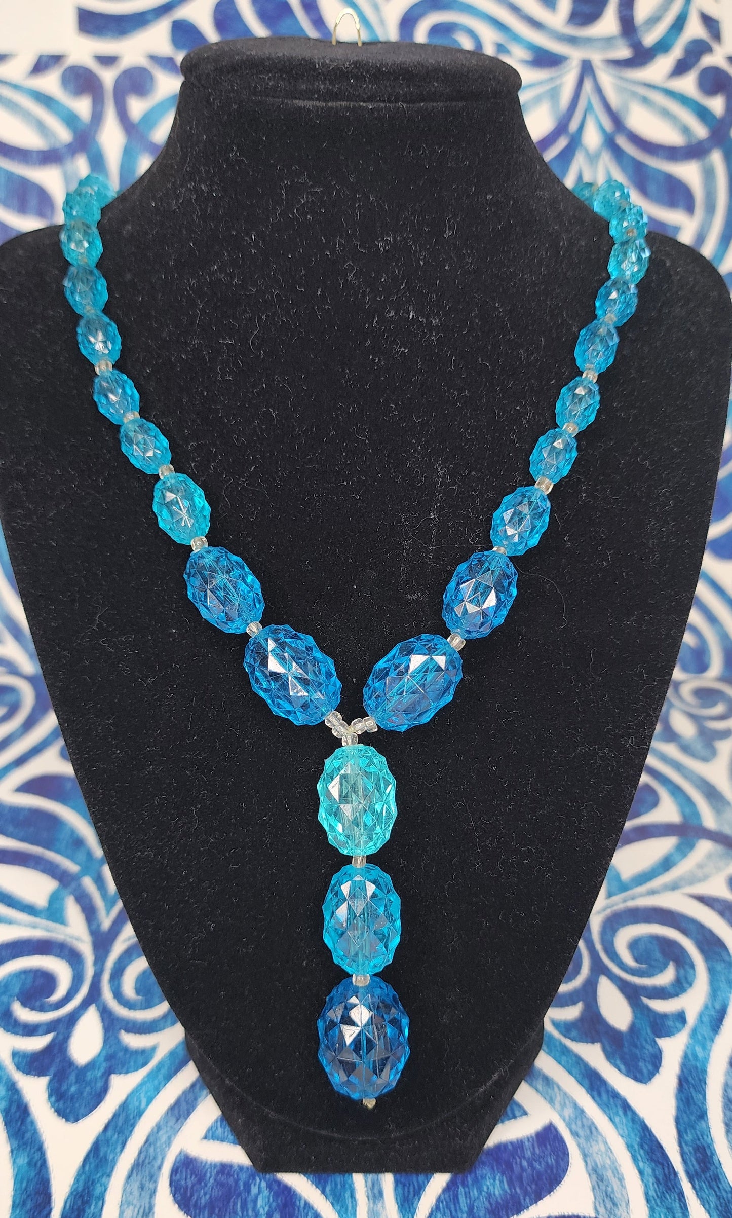 Vintage West Germany Multicolored Blue Faceted Acrylic Necklace