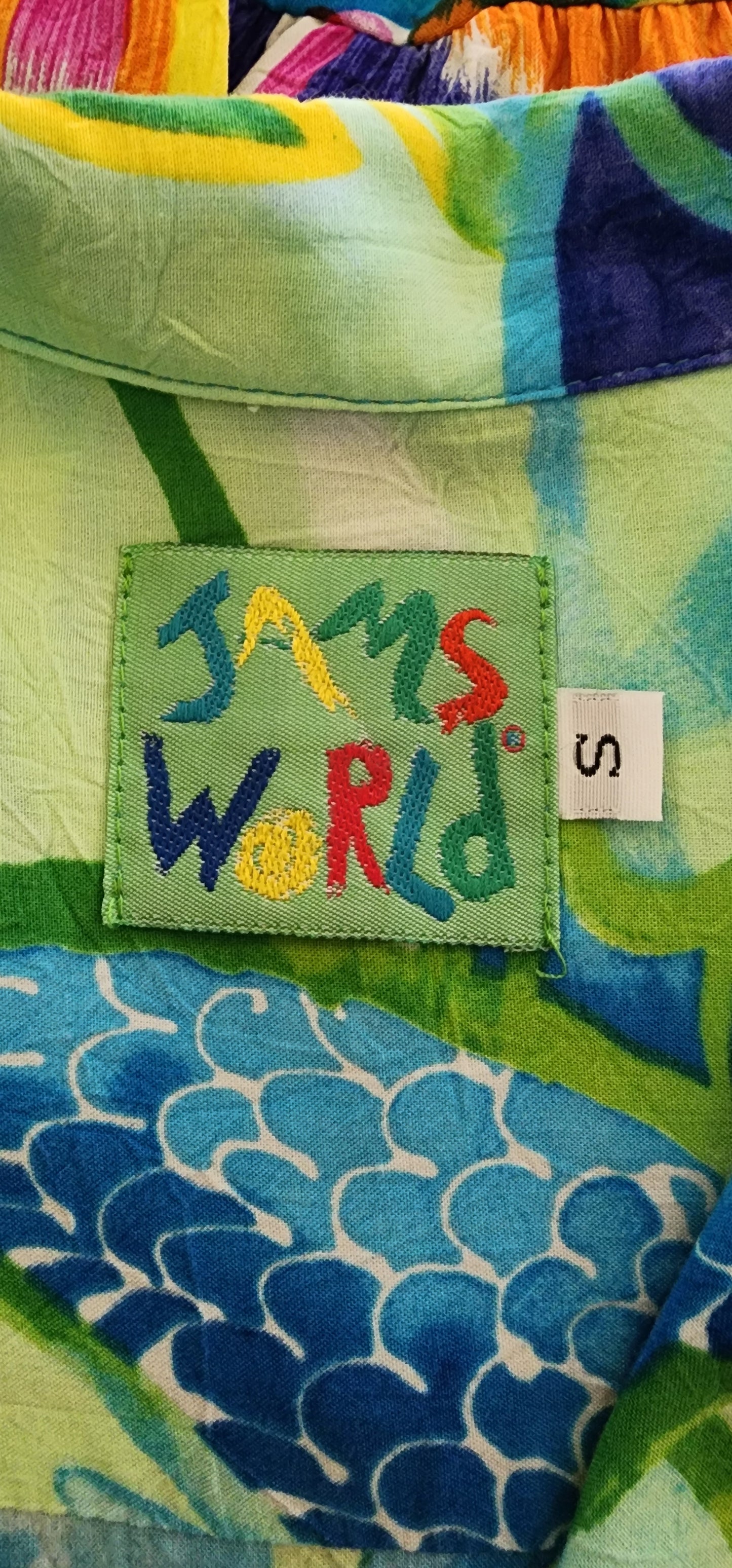 Jams World Women's Rayon Hawaiian Shirt Neptune Blue Fish Print Size Small