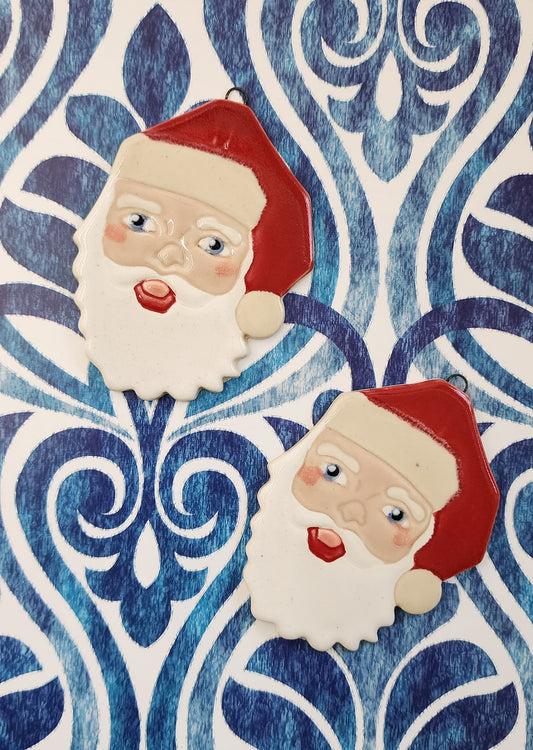 Ceramic Vintage Style Santa Holiday Christmas Hanging Ornament