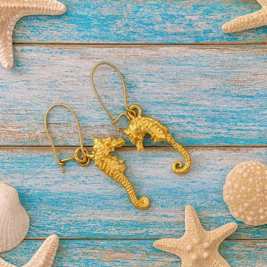 Gold Dipped Seahorse Dangle Vintage Earrings