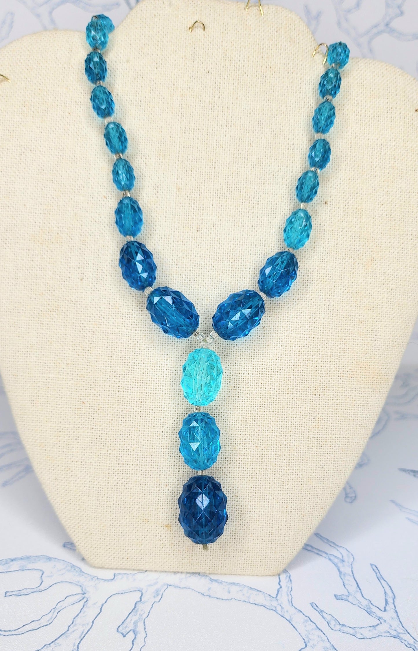 Vintage West Germany Multicolored Blue Faceted Acrylic Necklace