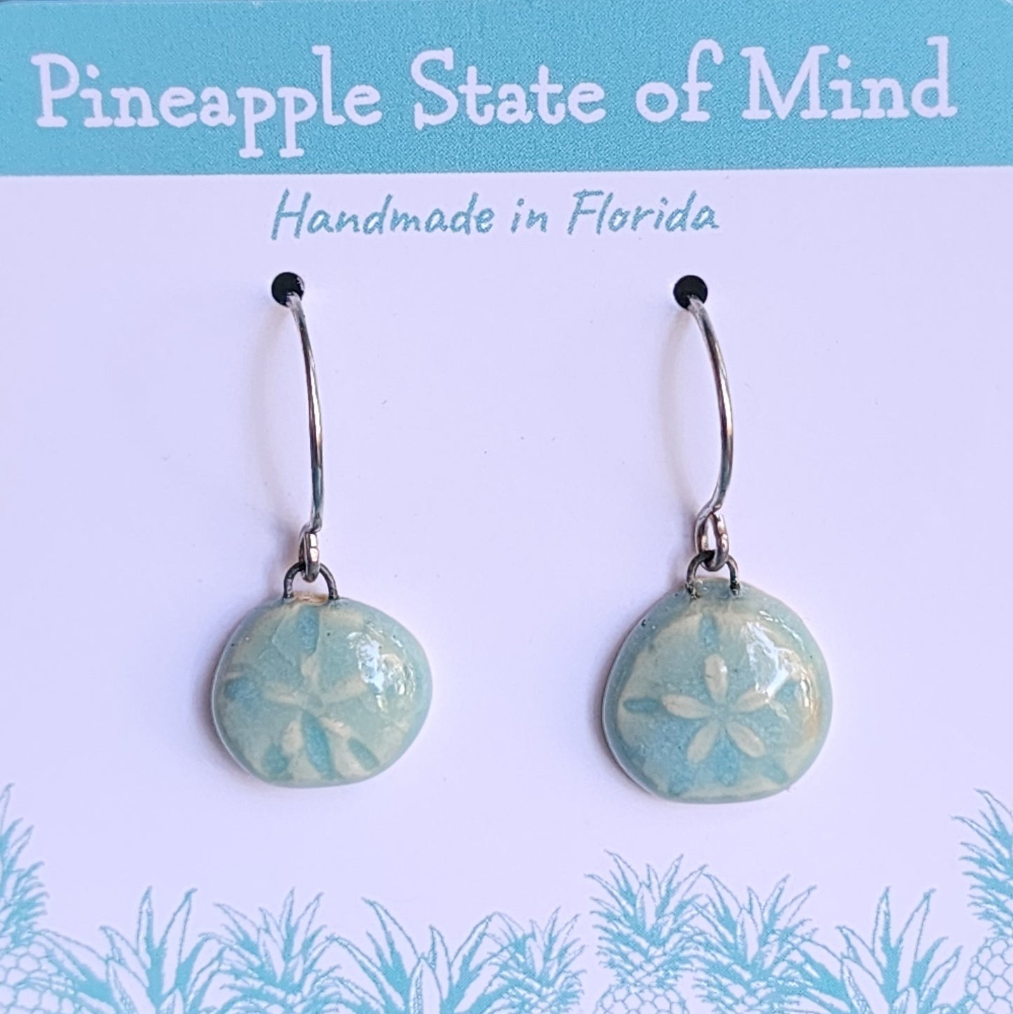 Mini Aqua Sand Dollar Ceramic Earrings