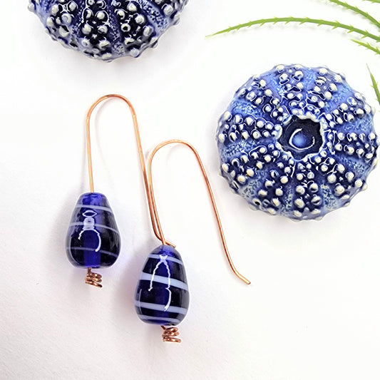 Vintage Cobalt Blue Swirl Glass Bead Earrings