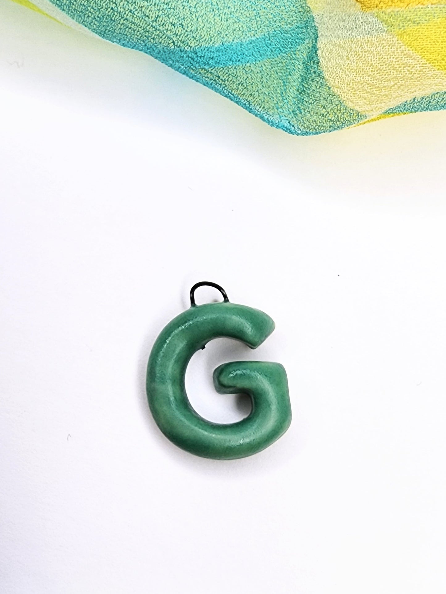 Ceramic Monogram Letter Pendant Satin Green