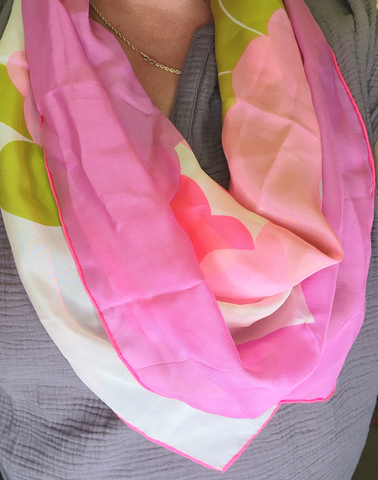 Retro Pink and Green Floral Scarf